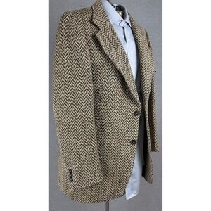 Vintage 50s Bespoke Herringbone Fleck Tweed Blazer Mens 38S Belted Back Brown